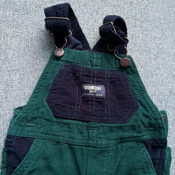 OshKosh B'gosh Baby Green & Navy Color Block Corduroy Overalls - 6M - Picture 7 of 7